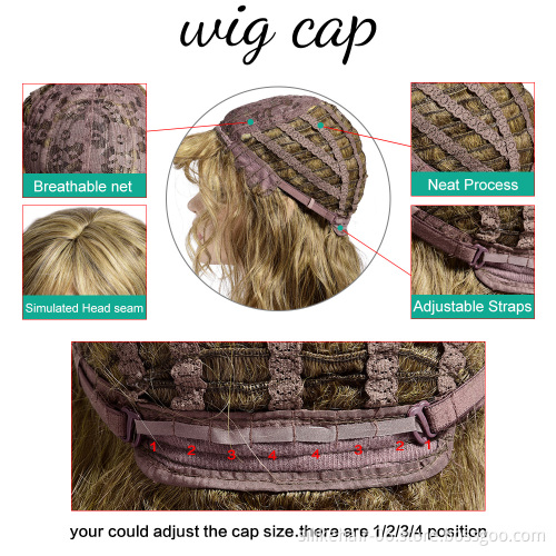 Cheap Wholesale Heat Resistant Ombre Brown Black Blonde Pink Curly Wig For Women Synthetic Short Water Wavy Wigs With Bangs